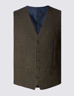 Brown Textured Modern Slim Waistcoat